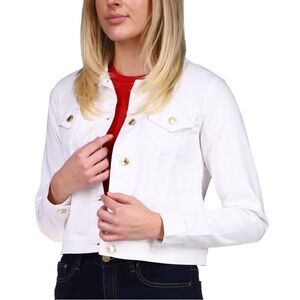 MICHAEL MICHAEL KORS WHITE DENIM SHORT TRUCKER JACKET MEDIUM